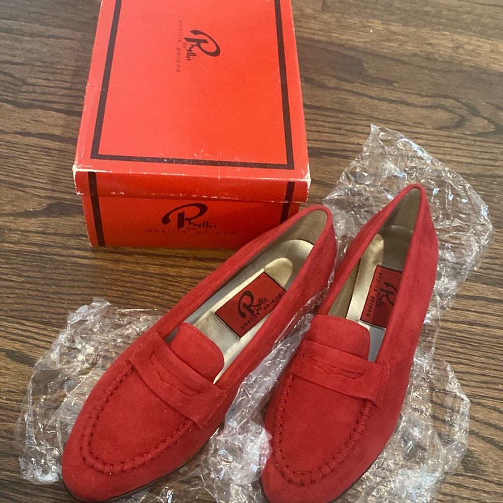 Red Suede Penny Loafers
